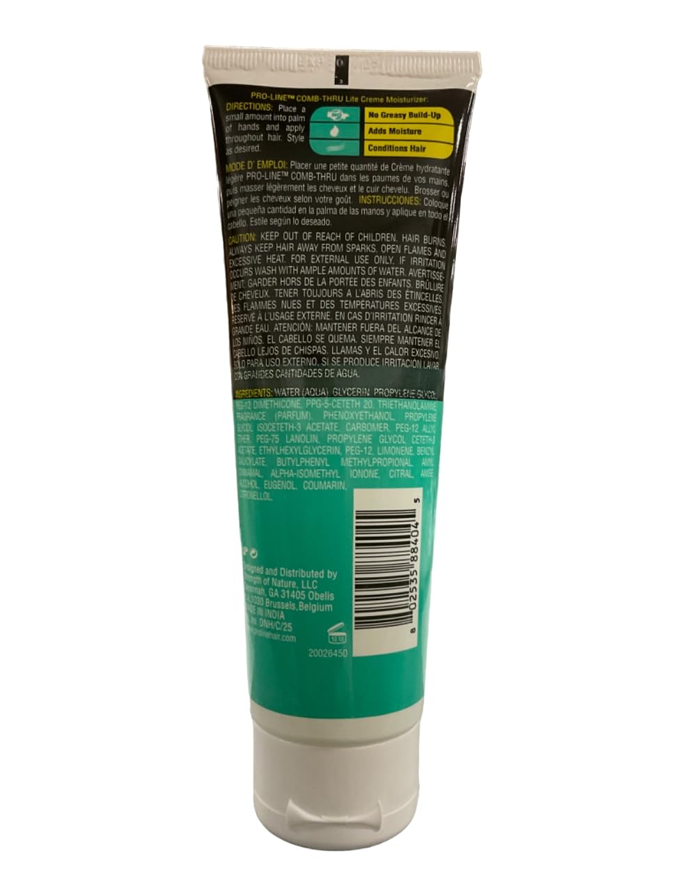 PROLINE Comb-Thru Lite-Crème tube close-up highlighting non-greasy conditioning.