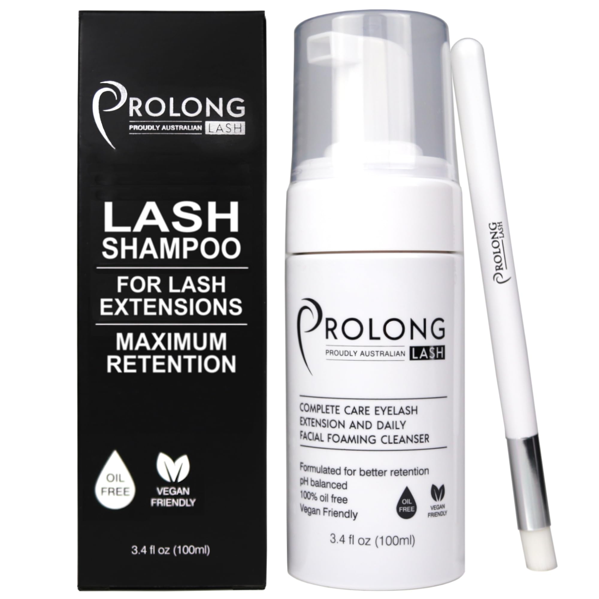 PROLONG LASH eyelash extension shampoo bottle promotes daily clean lashes for longer-lasting extensions