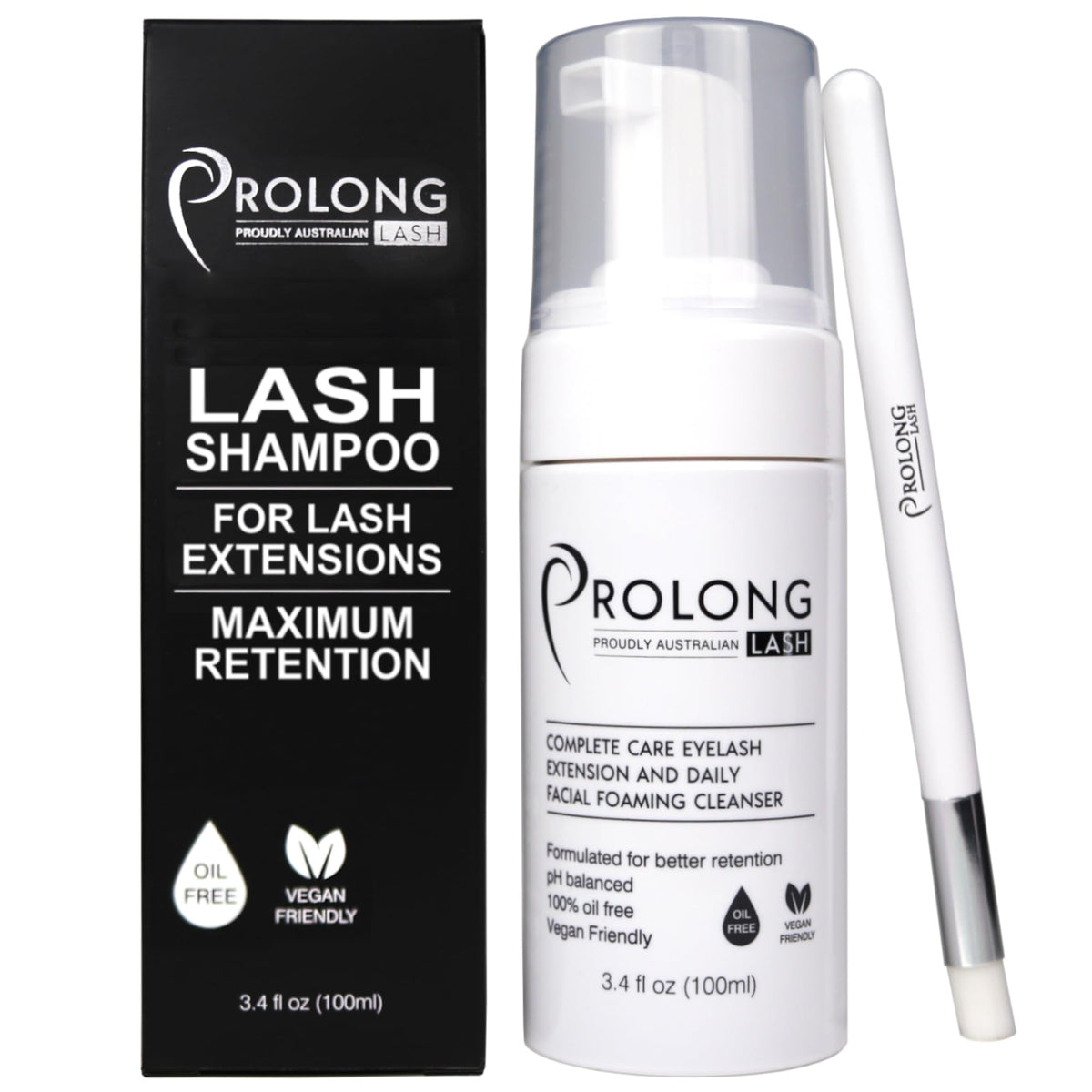 PROLONG LASH eyelash extension shampoo bottle promotes daily clean lashes for longer-lasting extensions