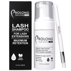 PROLONG LASH eyelash extension shampoo bottle promotes daily clean lashes for longer-lasting extensions