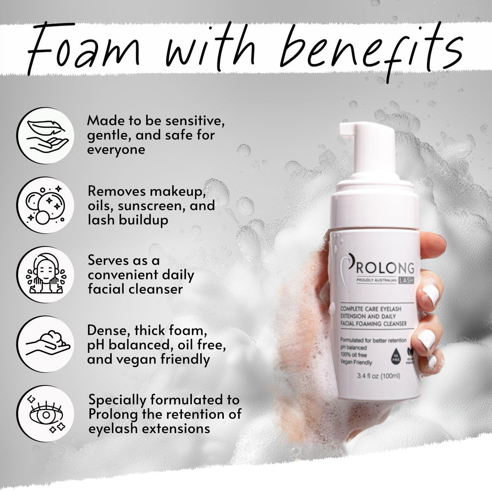 PROLONG LASH foaming cleanser texture shows gentle lather for lash cleaning