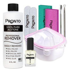 Pronto Gel Nail Polish Remover Kit 8oz bottle highlights quick gel removal for home manicures.