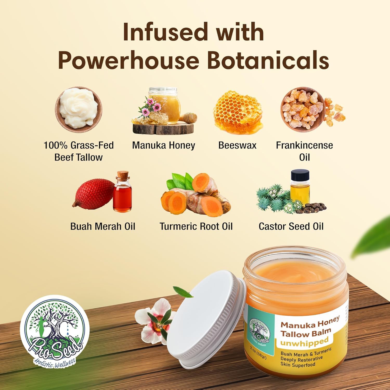 ProSeed Holistic Wellness unwhipped tallow close-up showing rich texture for nourishing skin