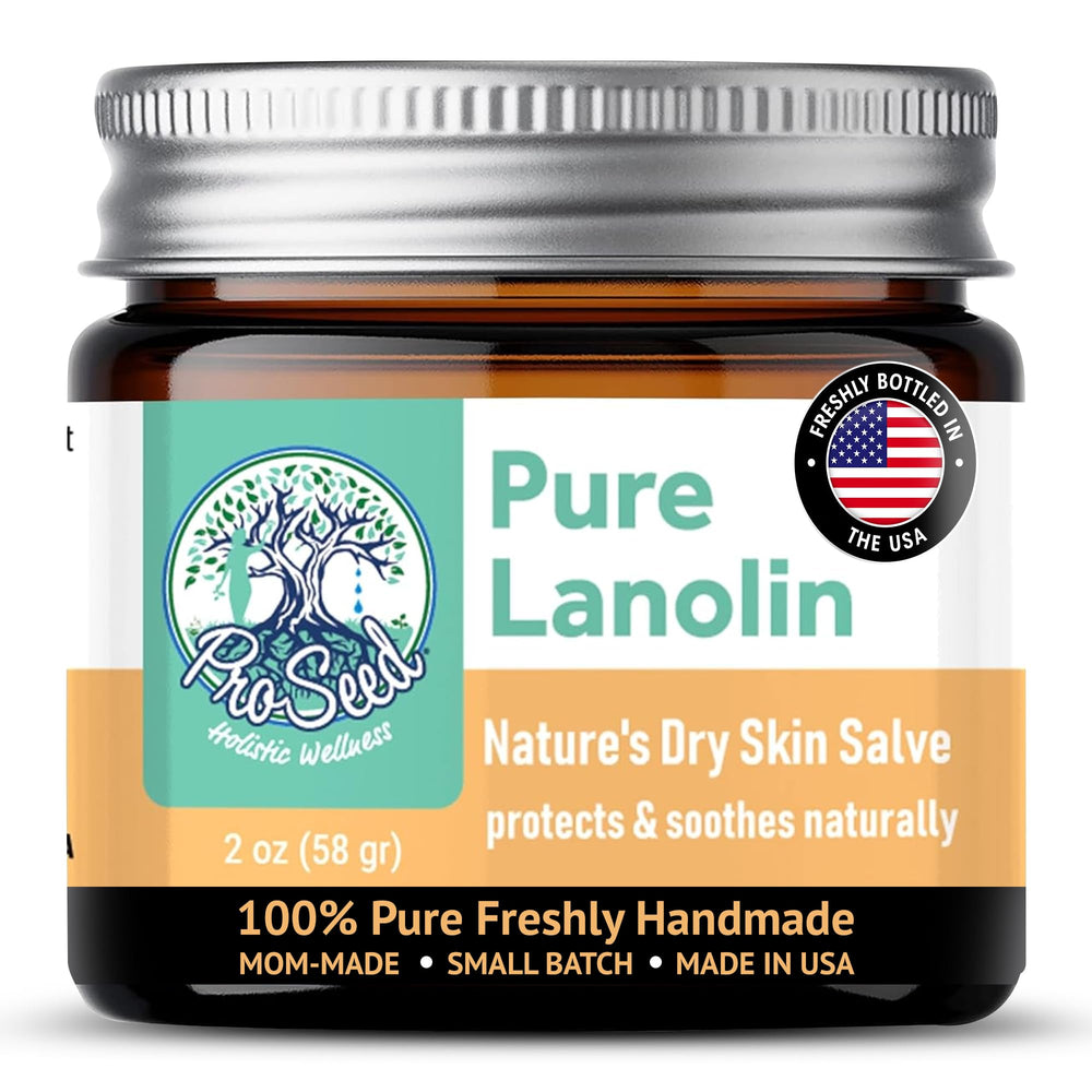 ProSeed Lanolin Balm jar close-up highlights pure moisture for dry skin.