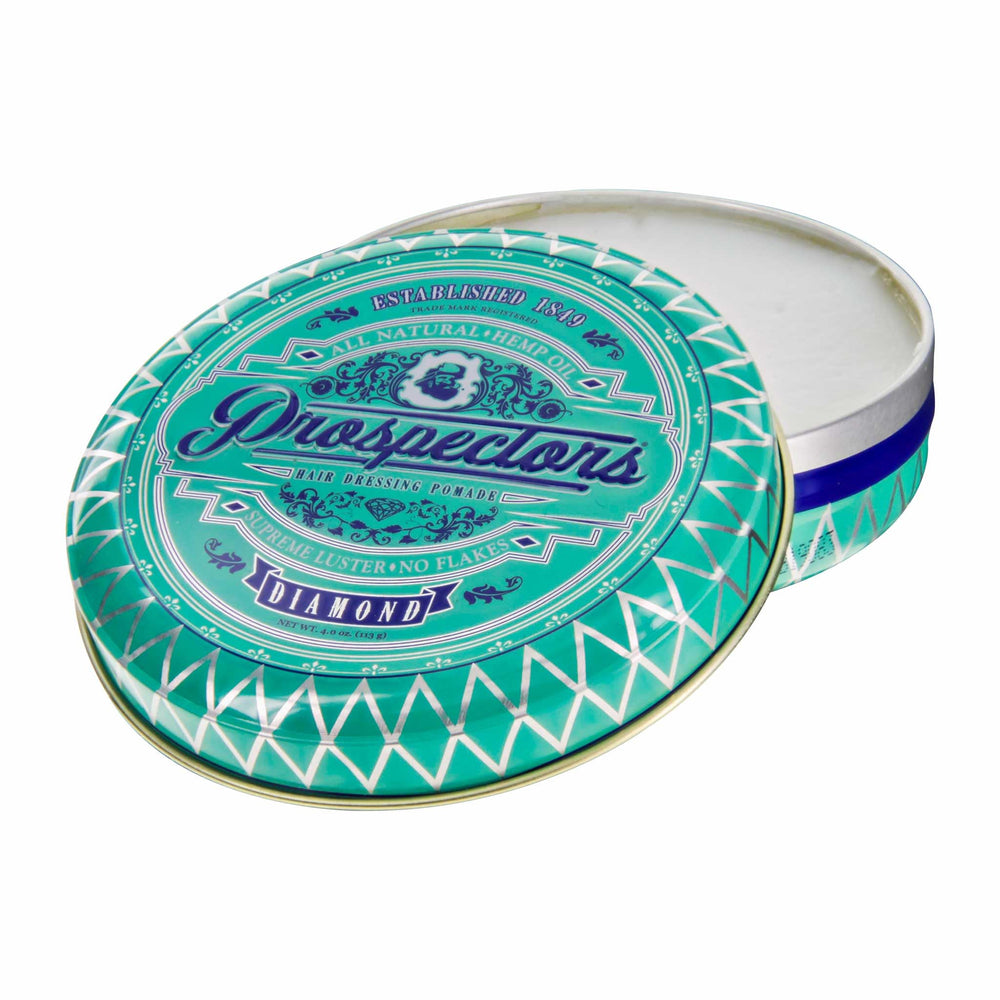 PROSPECTORS Diamond Hair Pomade slick-back style demonstrates controlled hold and glossy finish.