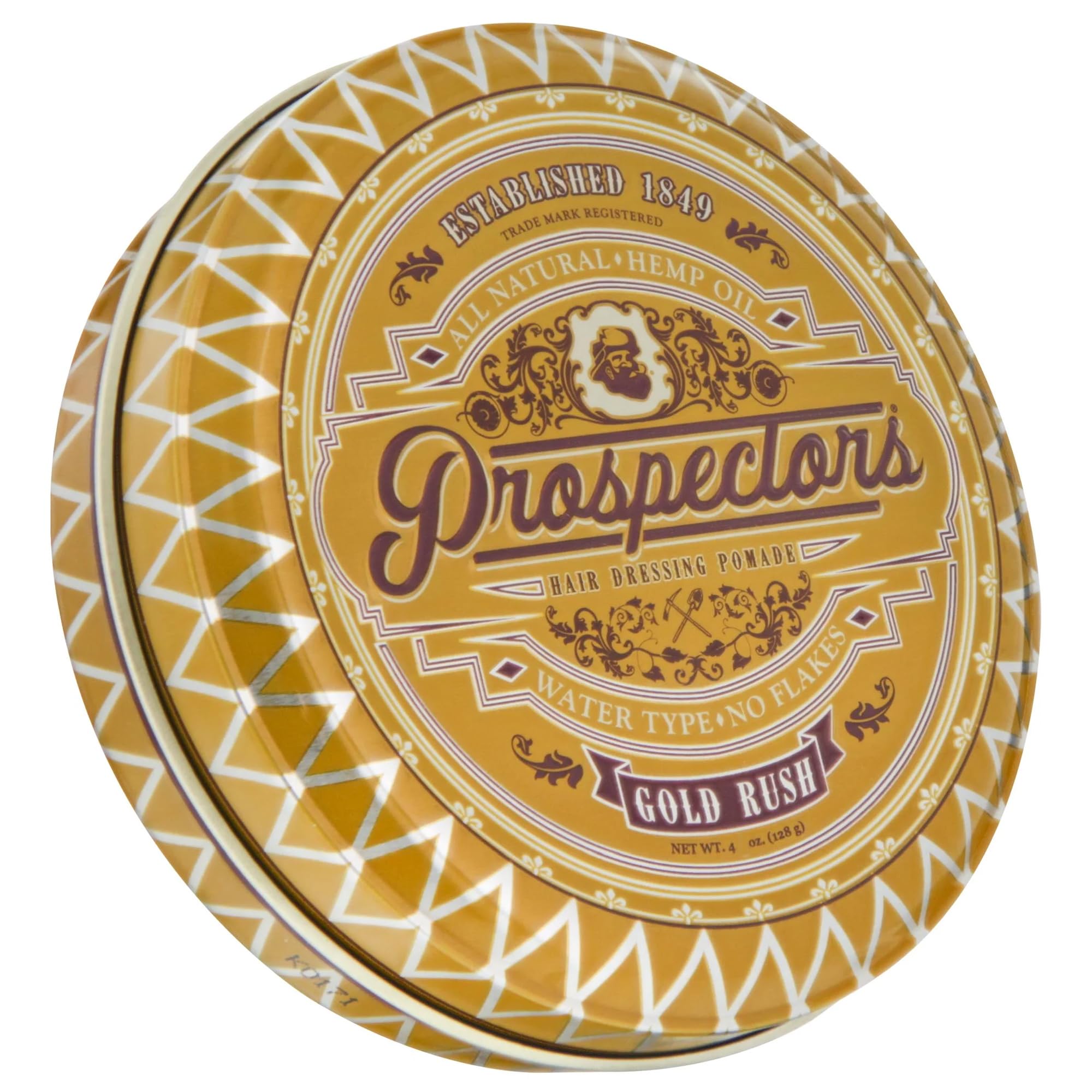 Prospectors Gold Rush Pomade in a tin can delivering light shine and flexible hold for textured styles
