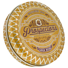 Prospectors Gold Rush Pomade in a tin can delivering light shine and flexible hold for textured styles