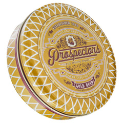 PROSPECTORS Gold Rush pomade tin front view, premium packaging and natural shine