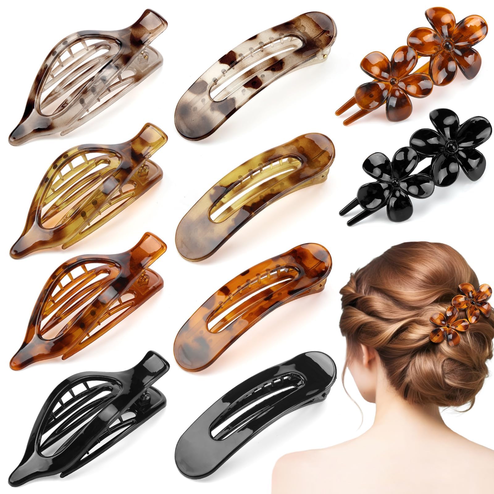 ProSuites Concord flat hair clip in tortoiseshell secures fine hair with no slip.