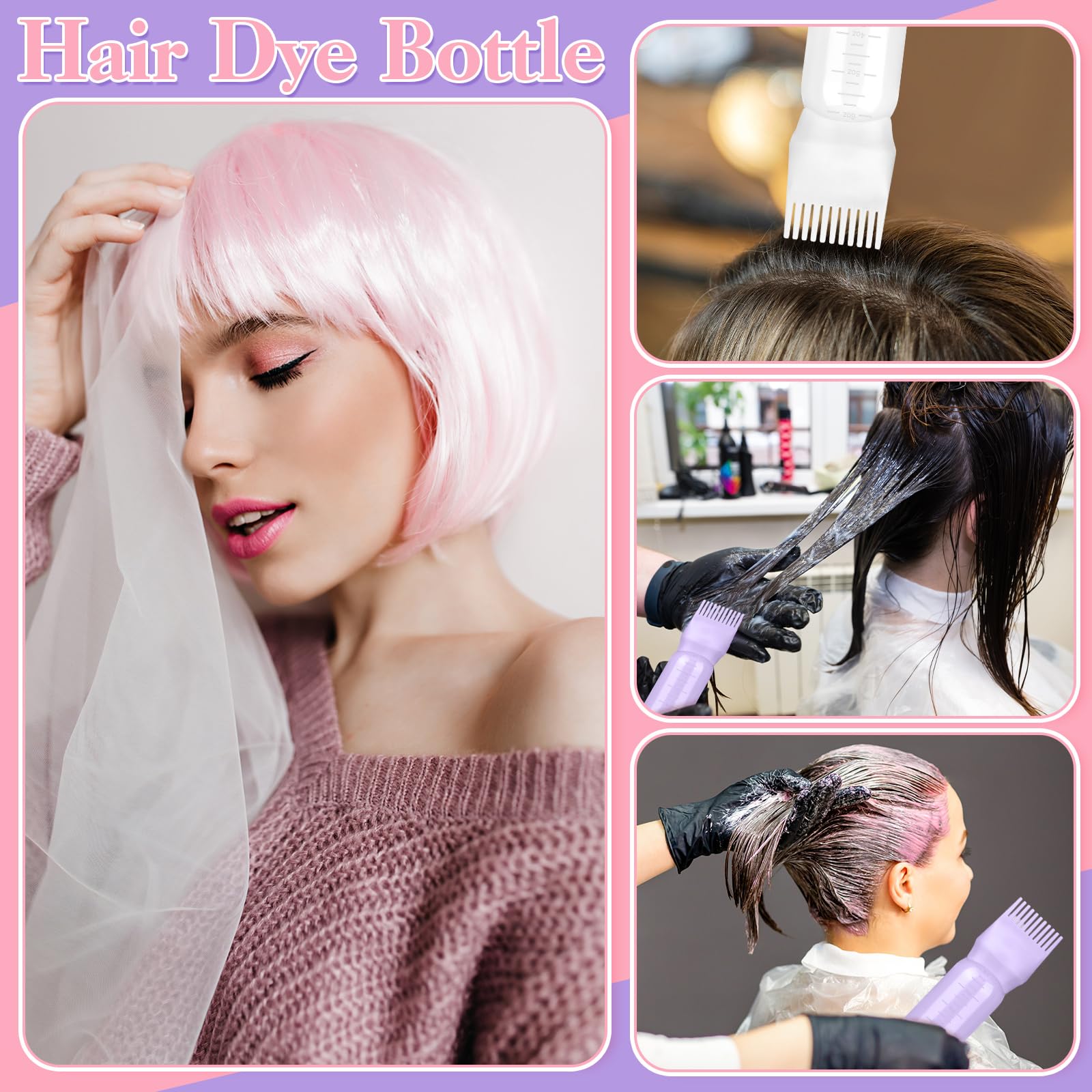 Prosuites hair dye bottle in action demonstrates hands-free application.