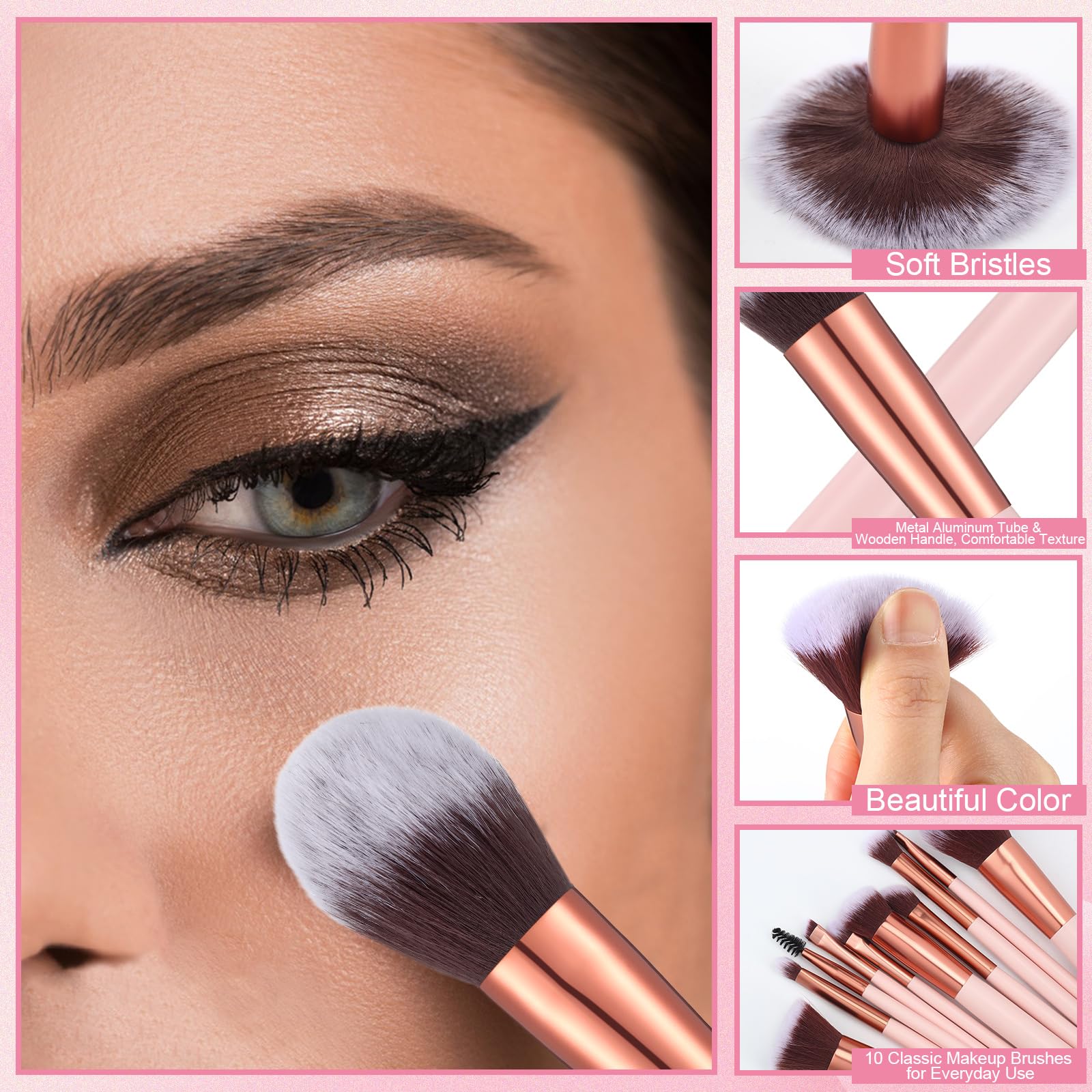 Prosuites small makeup brushes with soft synthetic bristles for gentle skin application.