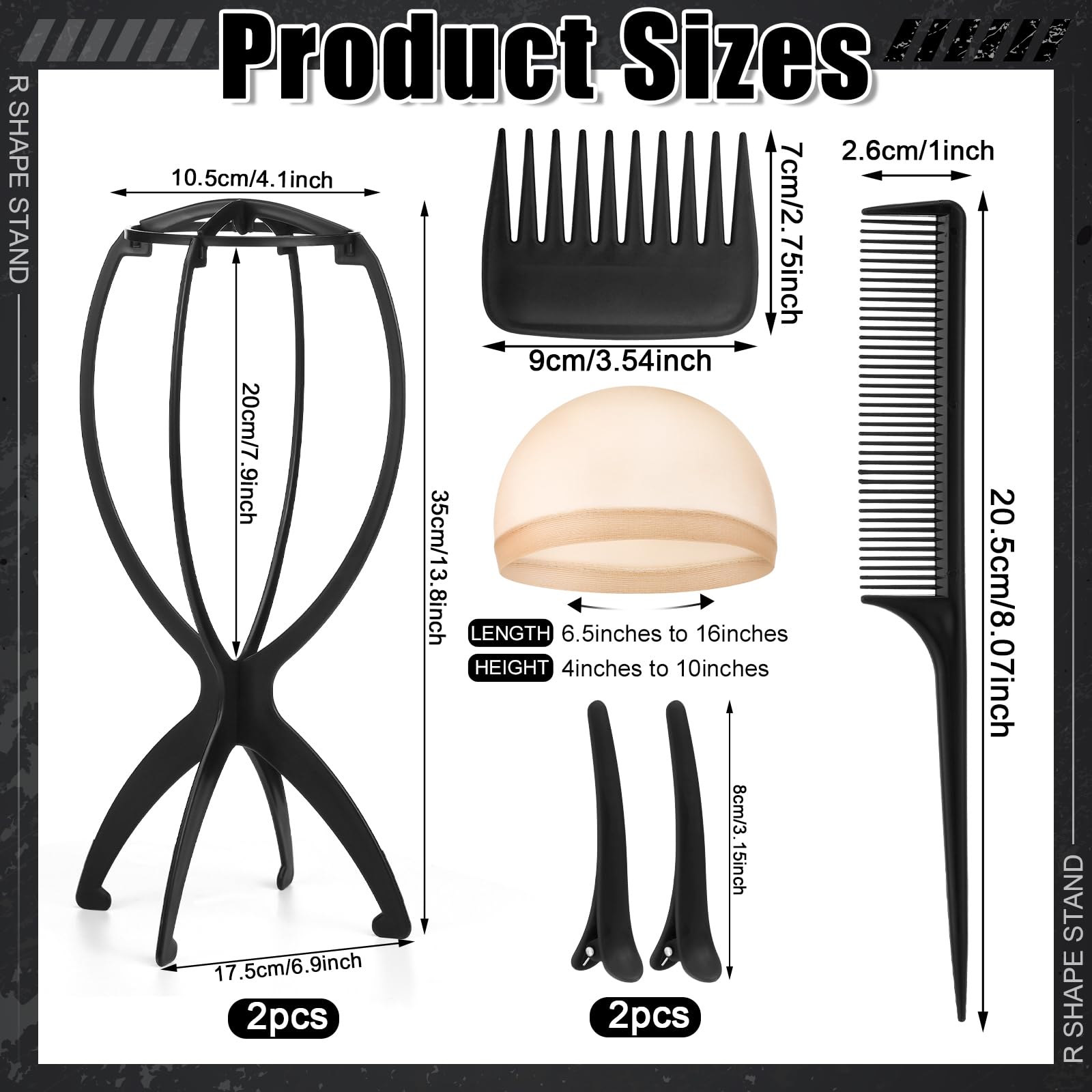 ProSuites wig head stand at 13.8 inches suits short wigs.