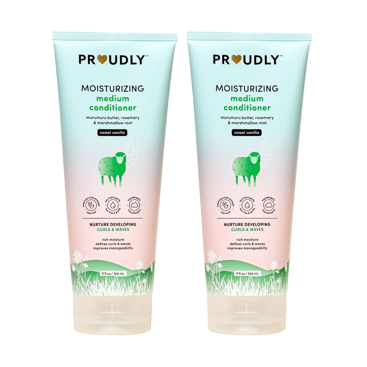 PROUDLY Moisturizing Wavy & Curly Hair Baby Conditioner bottle pour for smooth, lightweight curls.