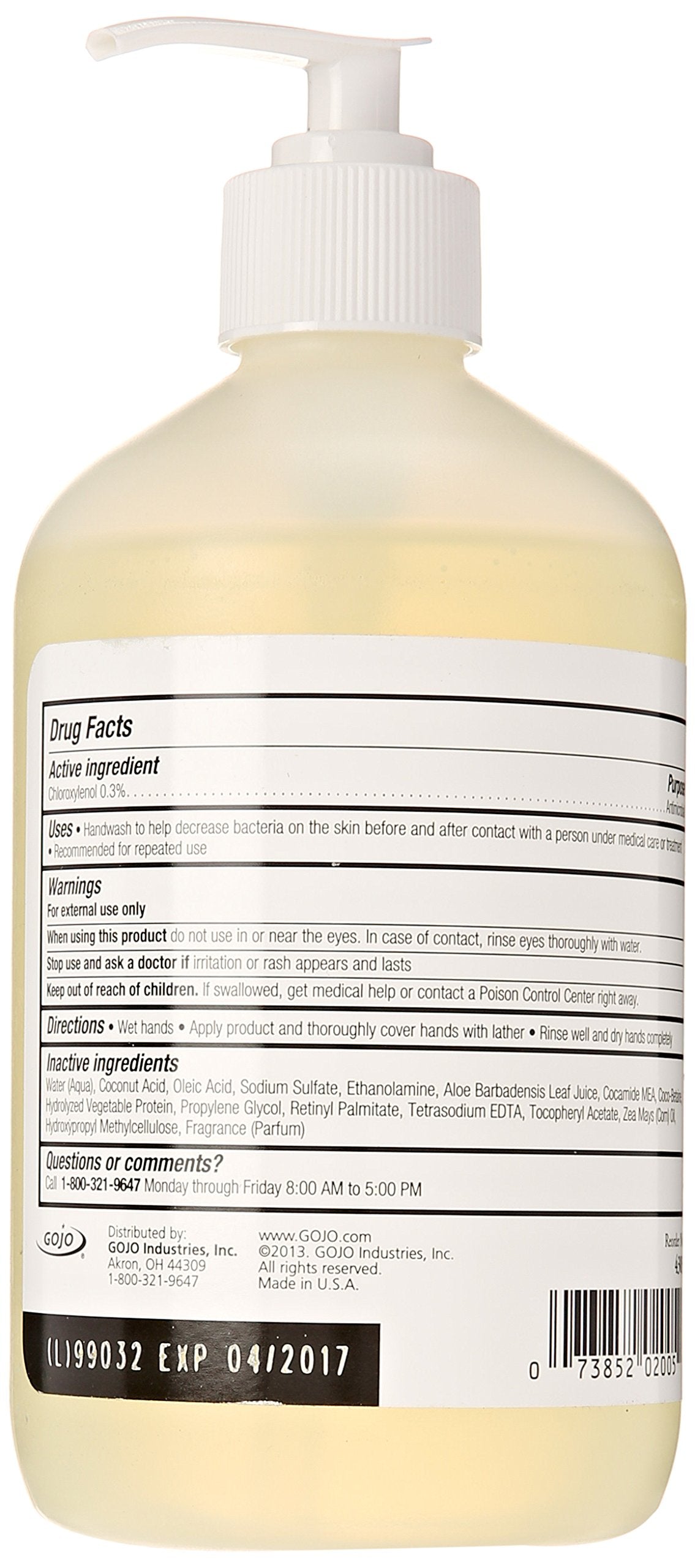Provon antimicrobial lotion soap label close-up PCMX antiseptic action and skin conditioning