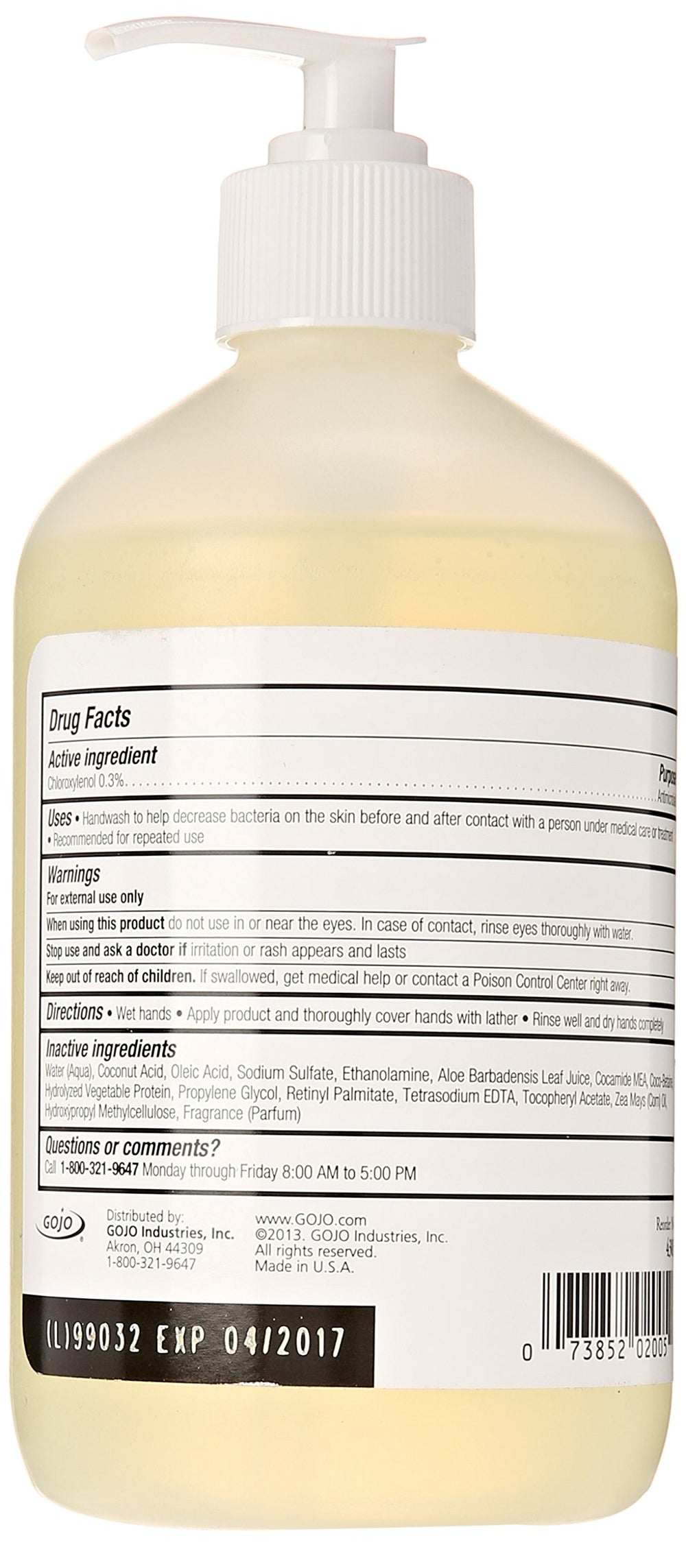 Provon antimicrobial lotion soap label close-up PCMX antiseptic action and skin conditioning