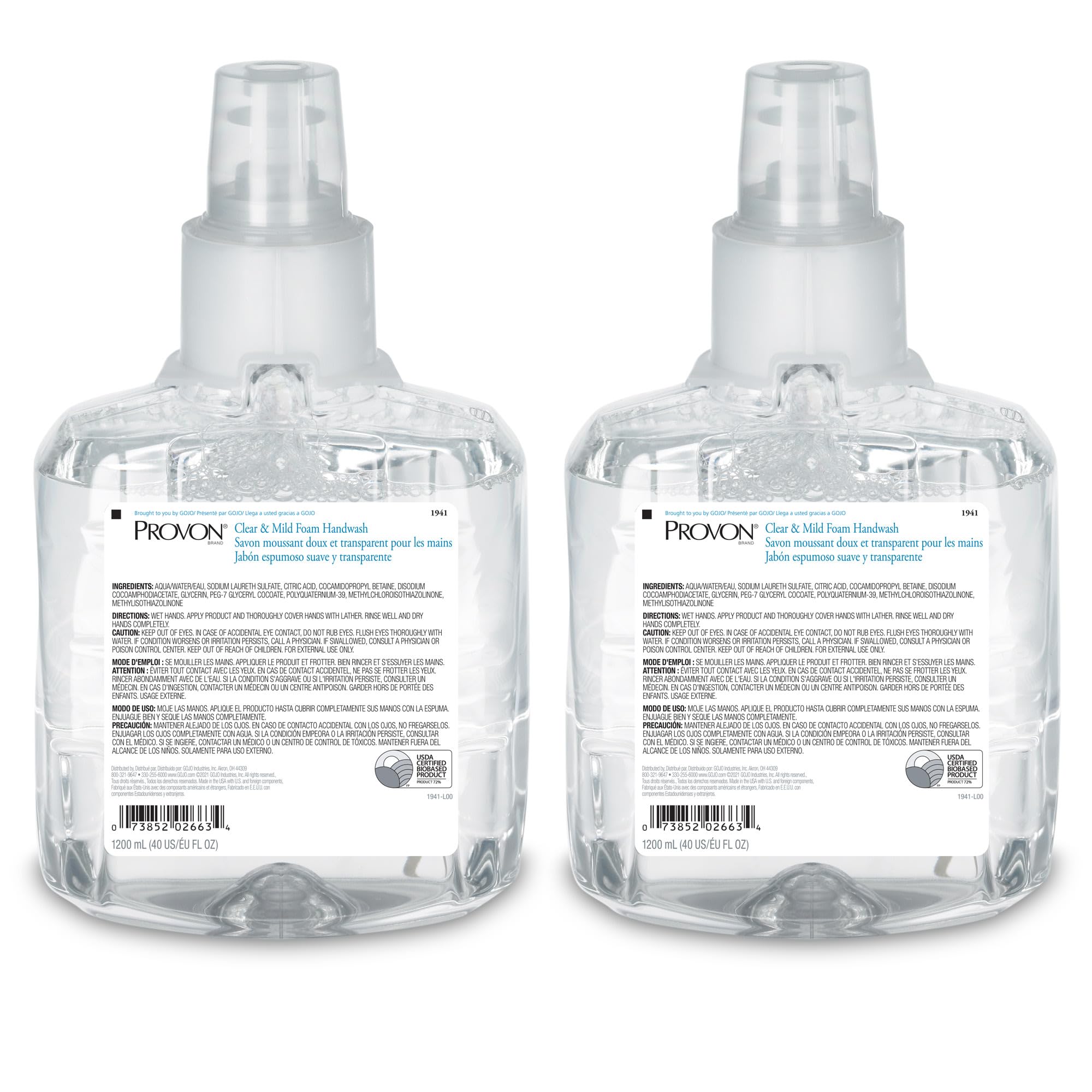 PROVON LTX-12 clear foam handwash packaging shows refill-ready option