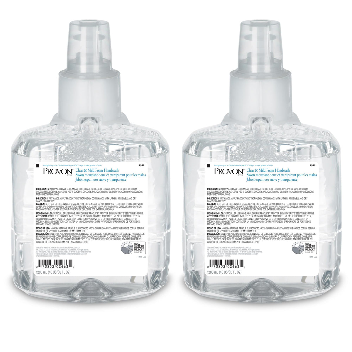 PROVON LTX-12 clear foam handwash packaging shows refill-ready option