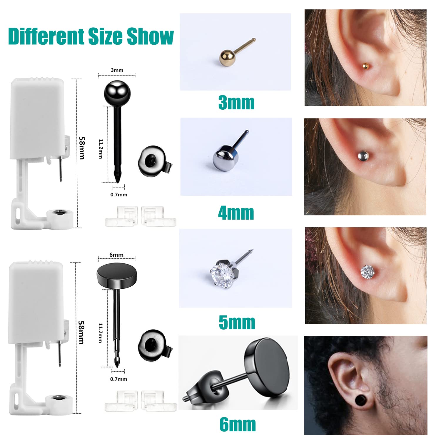 PSAakon 316L stainless steel stud earrings with jewelry-grade ball inlay for durability.