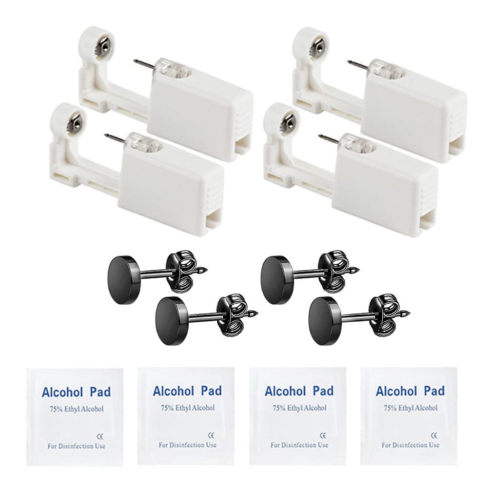 PSAakon self ear piercing gun kit with 4-pack includes black stud earrings for at-home piercing.