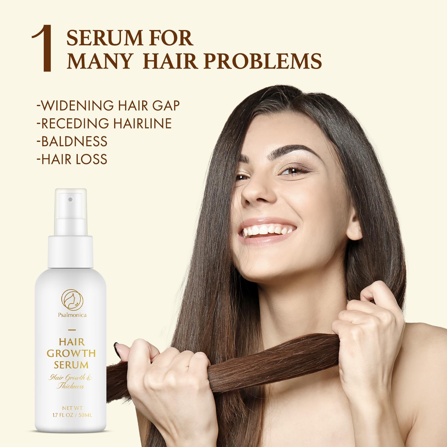 Psalmonica Hair Growth Serum castor oil label image highlights nourishing shine and strengthening properties