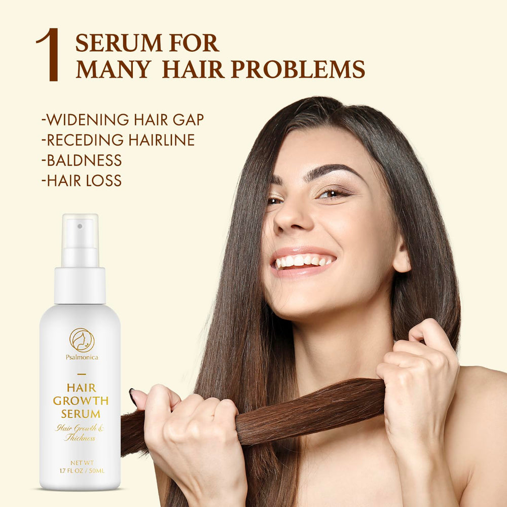 Psalmonica Hair Growth Serum castor oil label image highlights nourishing shine and strengthening properties