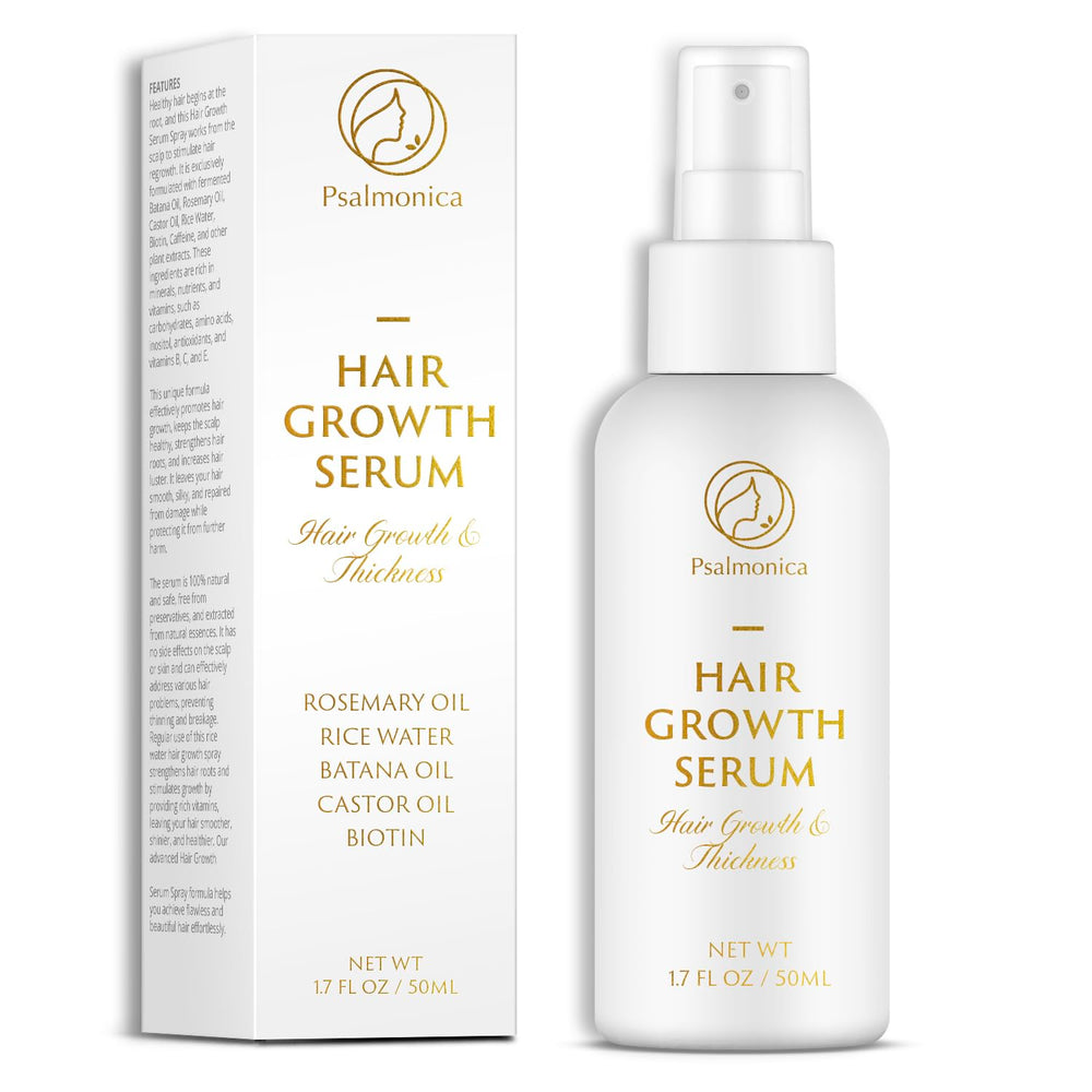 Psalmonica Hair Growth Serum rosemary bottle closeup for scalp nourishment and follicle support