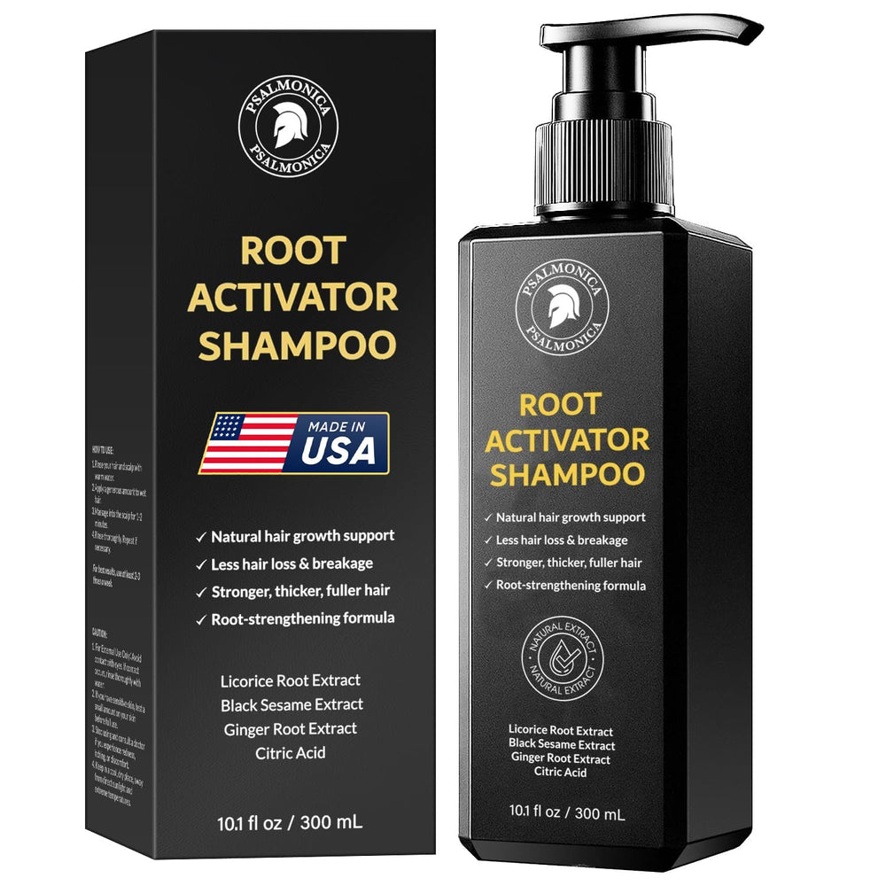 Psalmonica Root Activator Shampoo bottle ready for daily scalp nourishment.