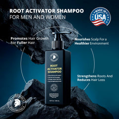 Psalmonica Root Activator Shampoo herbal ingredients closeup featuring ginger root and rosemary oil.