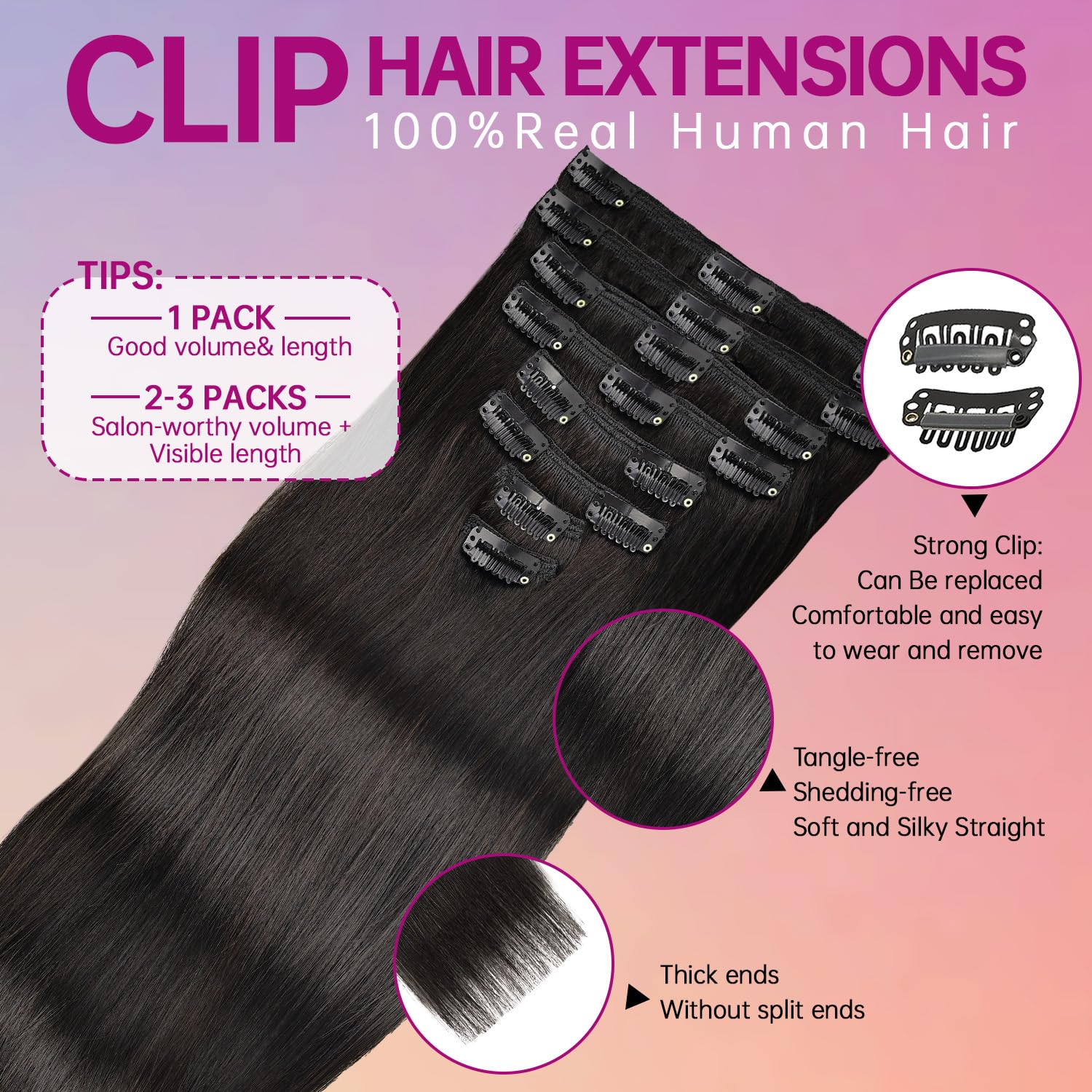 Psiool 8pcs packaging image highlighting easy clip-in setup and versatility.