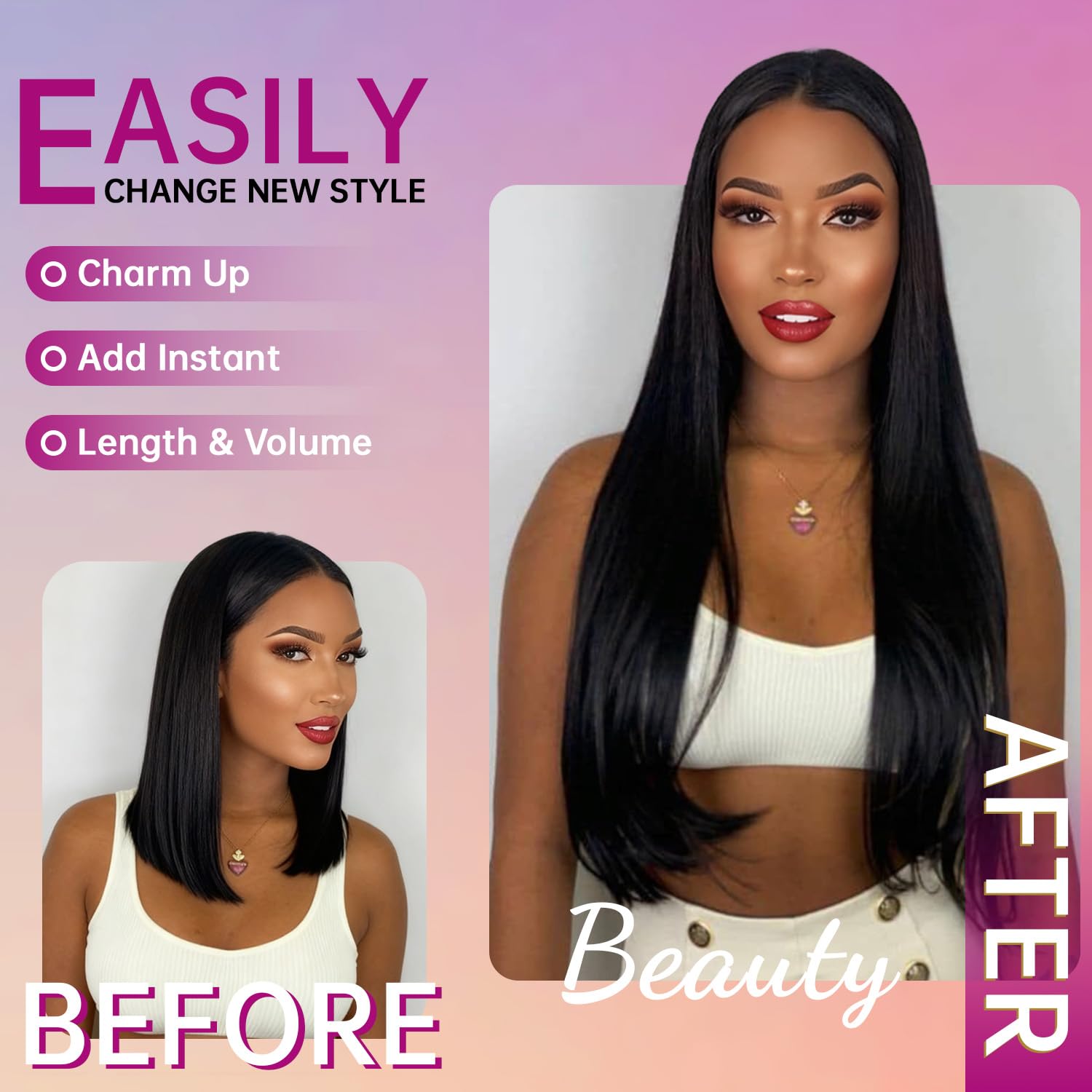 Psiool clip-in extensions Real Remy hair shine and natural look.