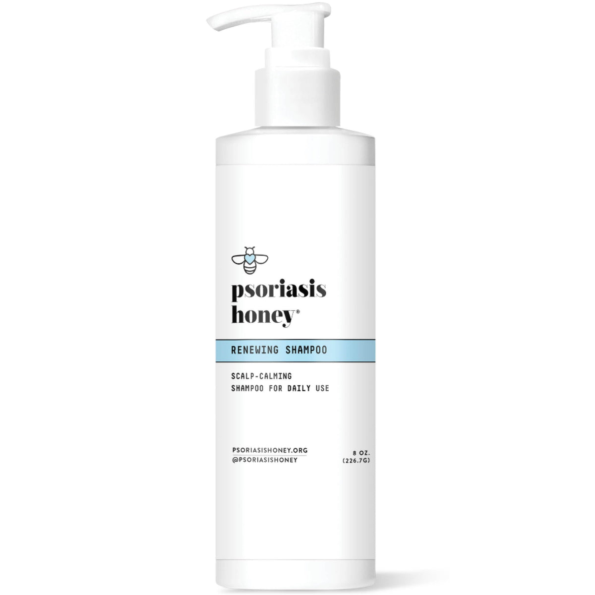 PSORIASIS HONEY Renewing Shampoo bottle highlights moisturizing formula for itchy, flaky scalps.