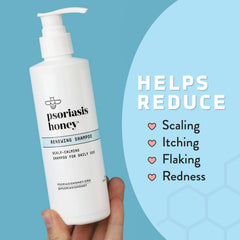 PSORIASIS HONEY Renewing Shampoo lather demonstrates gentle cleansing for sensitive scalps.