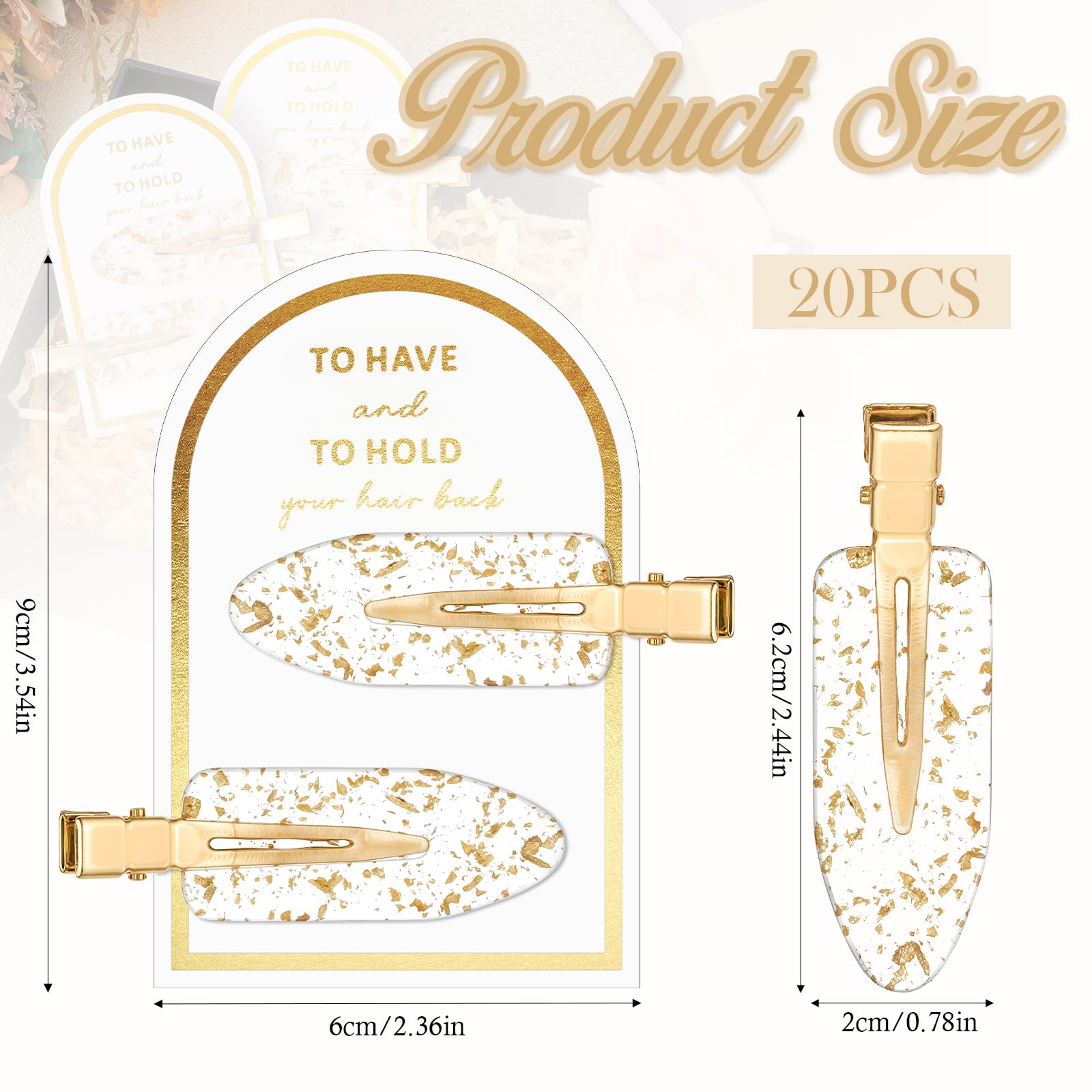 Psyqtsuary 20pcs hairclips gold transparent resin for lightweight all-day wear