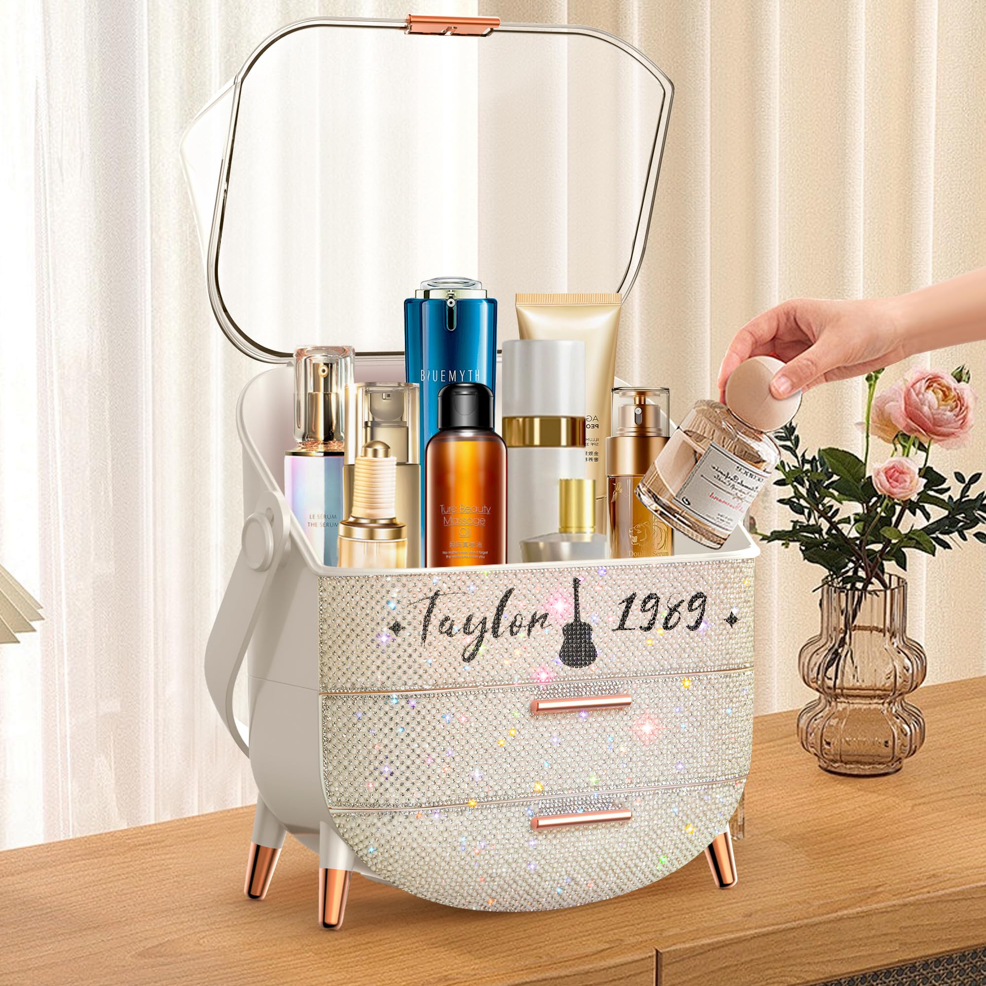 Ptesly skincare storage organizer fitting teen skincare bottles and small pieces.