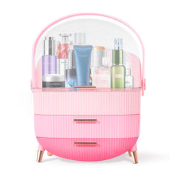 Ptesly Triple Pink makeup organizer top compartment stores tall bottles clearly for quick access