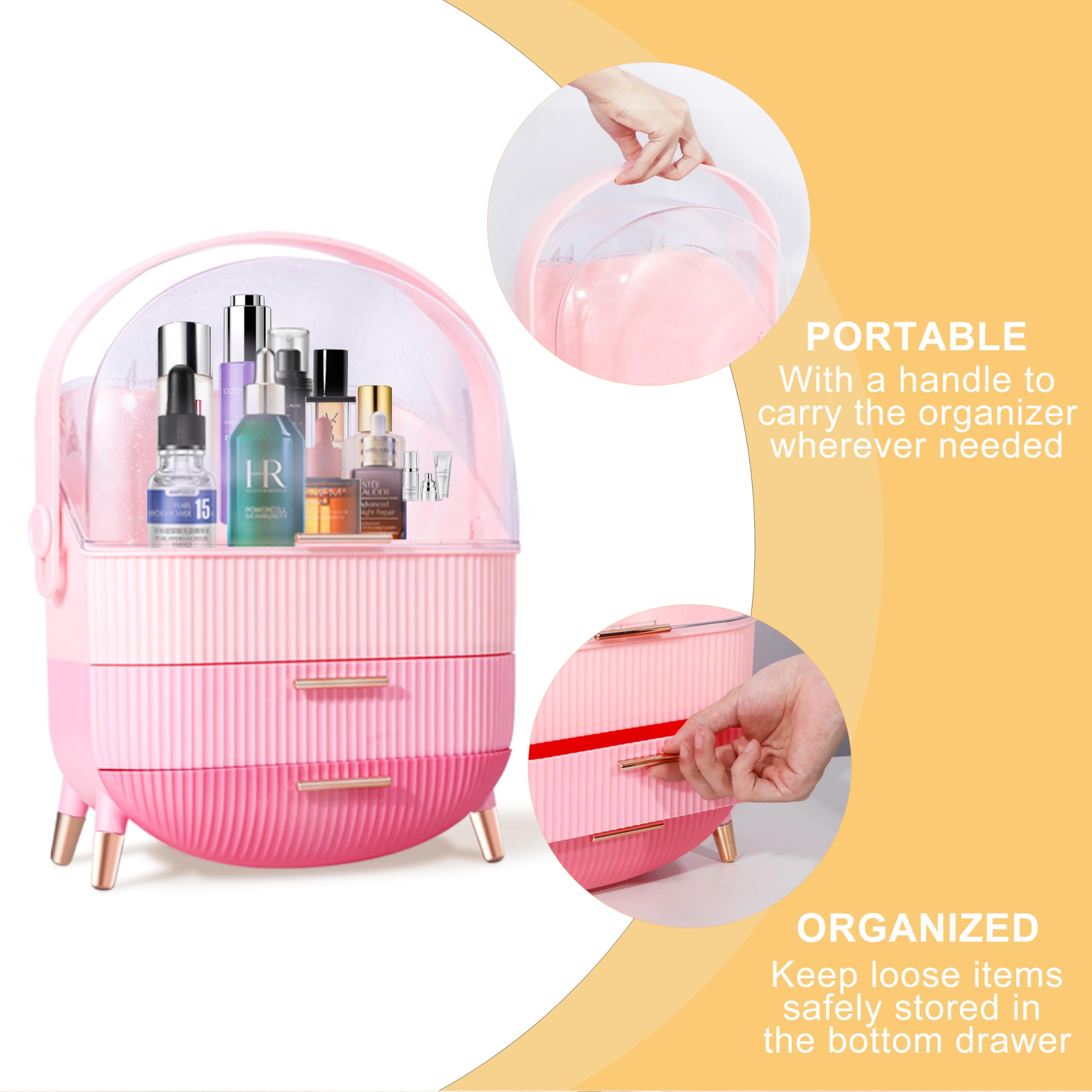 Ptesly Triple Pink on a vanity setup showing stylish display and organization