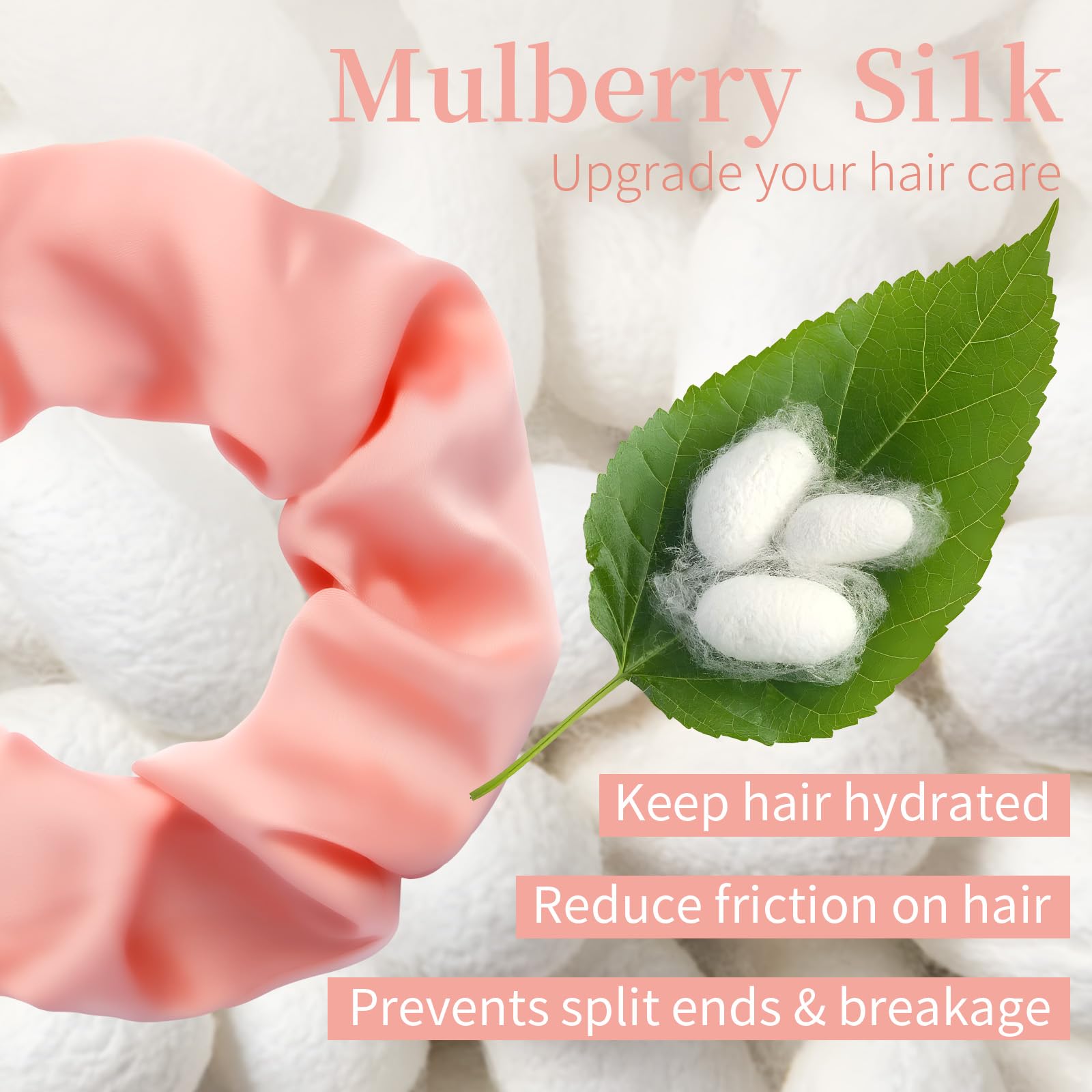PTSHOW silk hair scrunchie closeup highlights smooth texture that glides through hair.