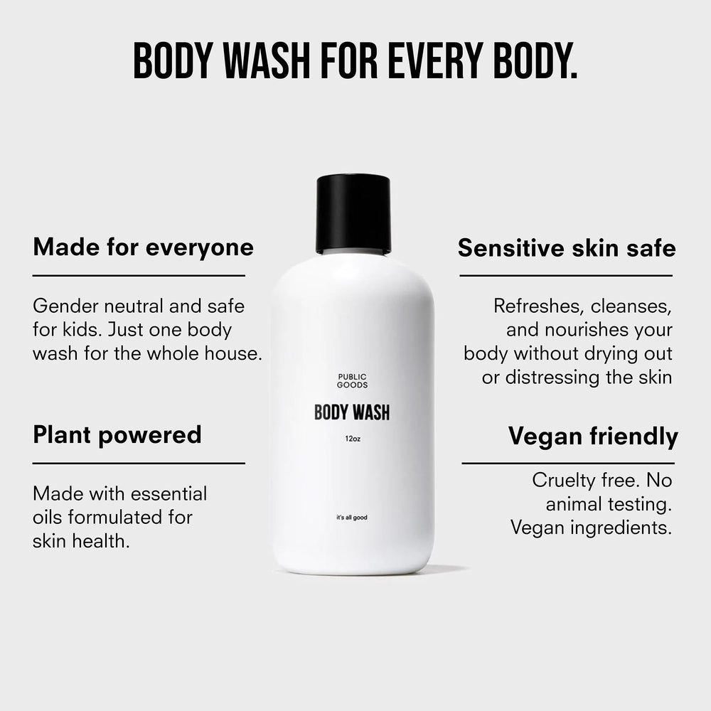 Public Goods body wash fragrance closeup highlights grapefruit and mandarin scent for a refreshing start