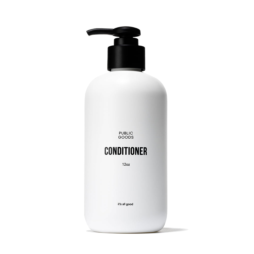 Public Goods conditioner bottle front highlighting hydration-ready design for daily use.