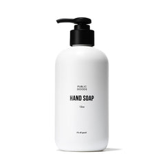 Public Goods Hand Soap bottle with pump for quick, convenient handwashing.
