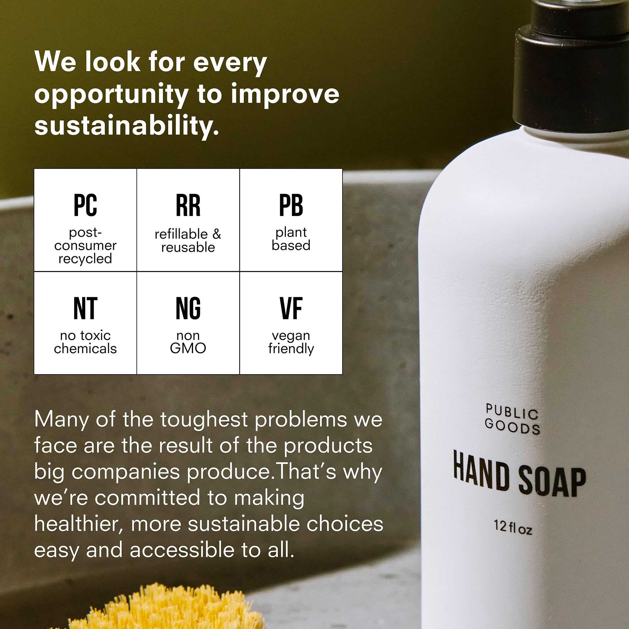 Public Goods Hand Soap packaging made from 100% recycled post-consumer plastic.