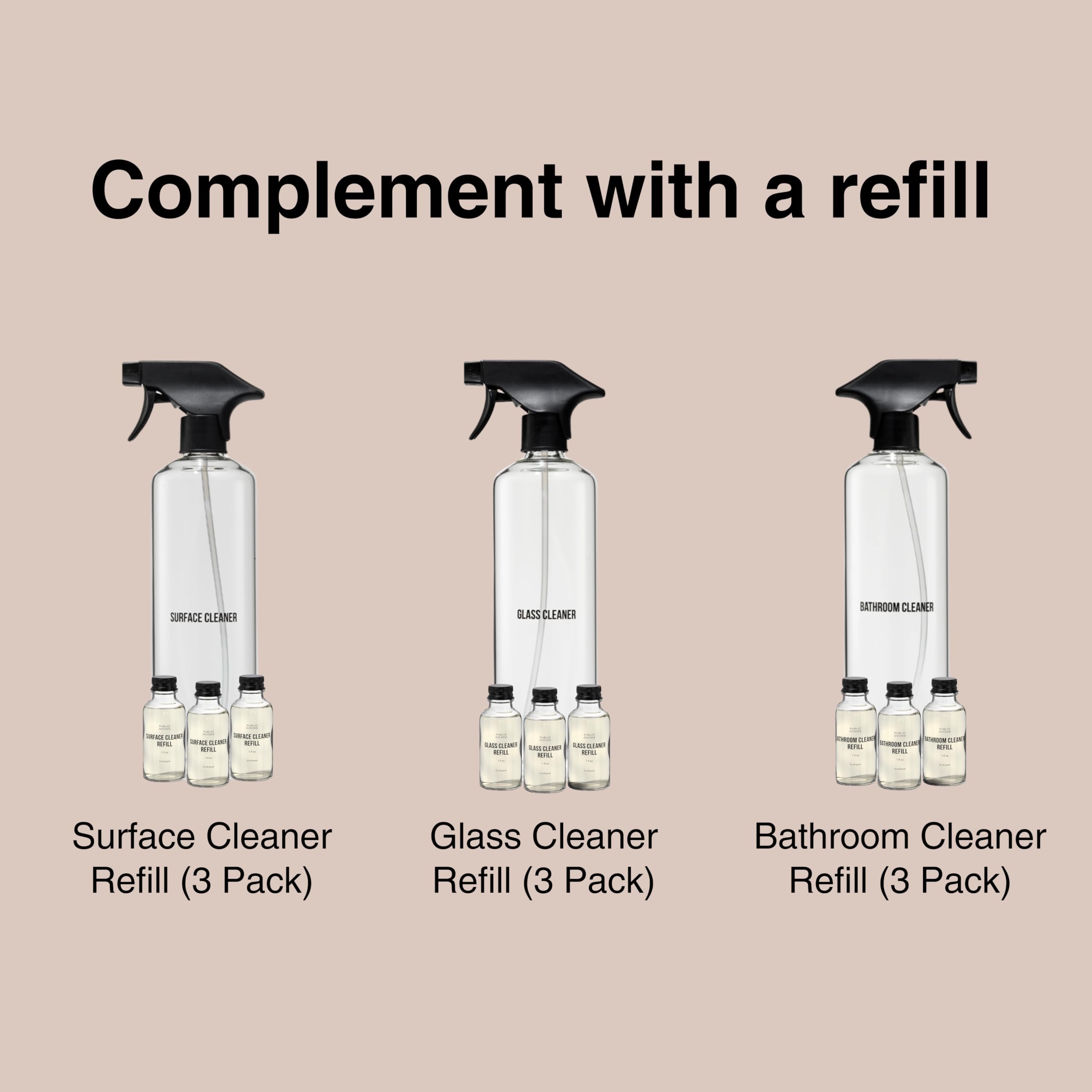 Public Goods BPA-free, refill-ready bottle supports sustainable cleaning routines