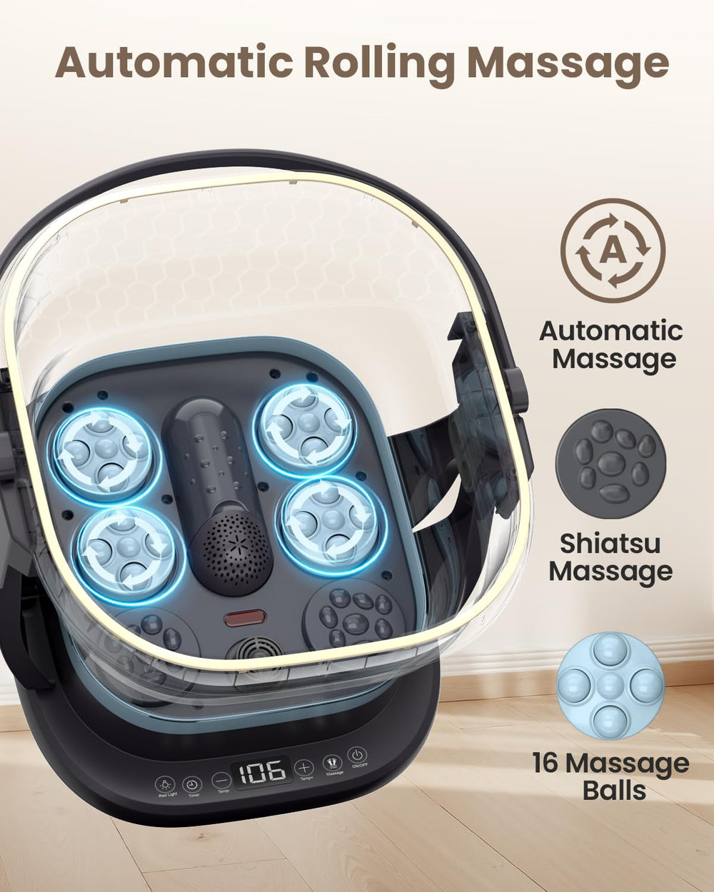 Puboo Balneario para Pies: control remoto para ajustar temperatura y masaje