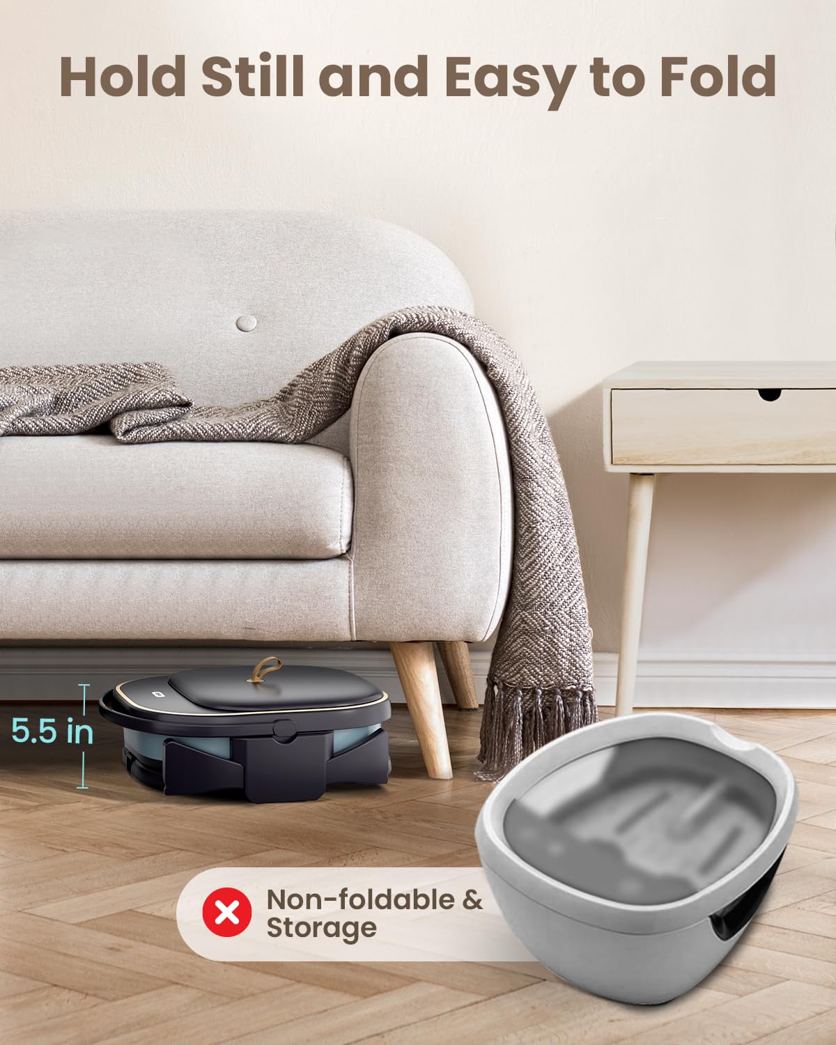 Puboo collapsible foot spa heat collapsed demonstrates space-saving storage