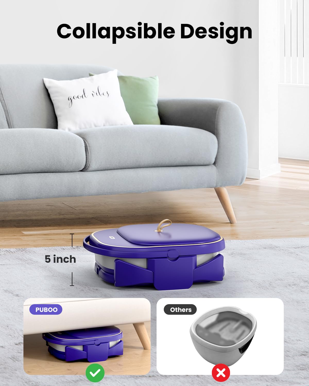 Puboo foot spa with 16 motorized rollers delivers deep-tissue kneading for foot relief.