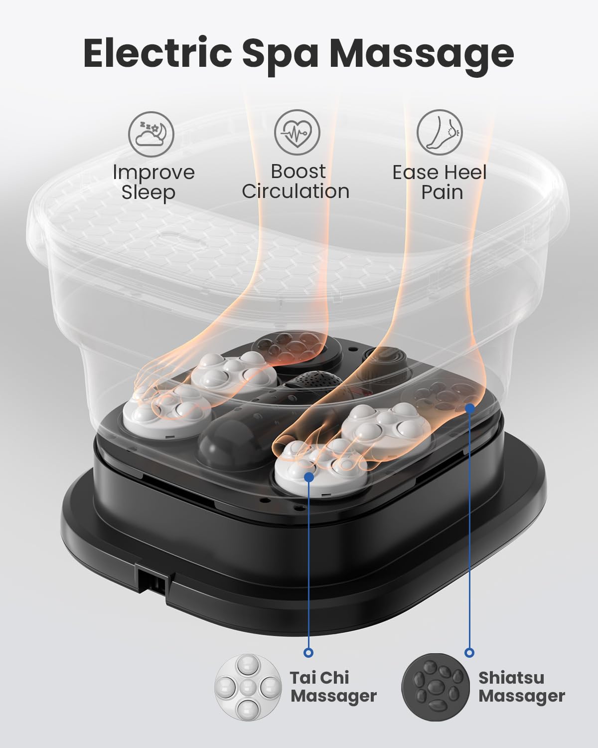 Puboo foot spa heat settings display highlights precise temp control for a comfortable soak.