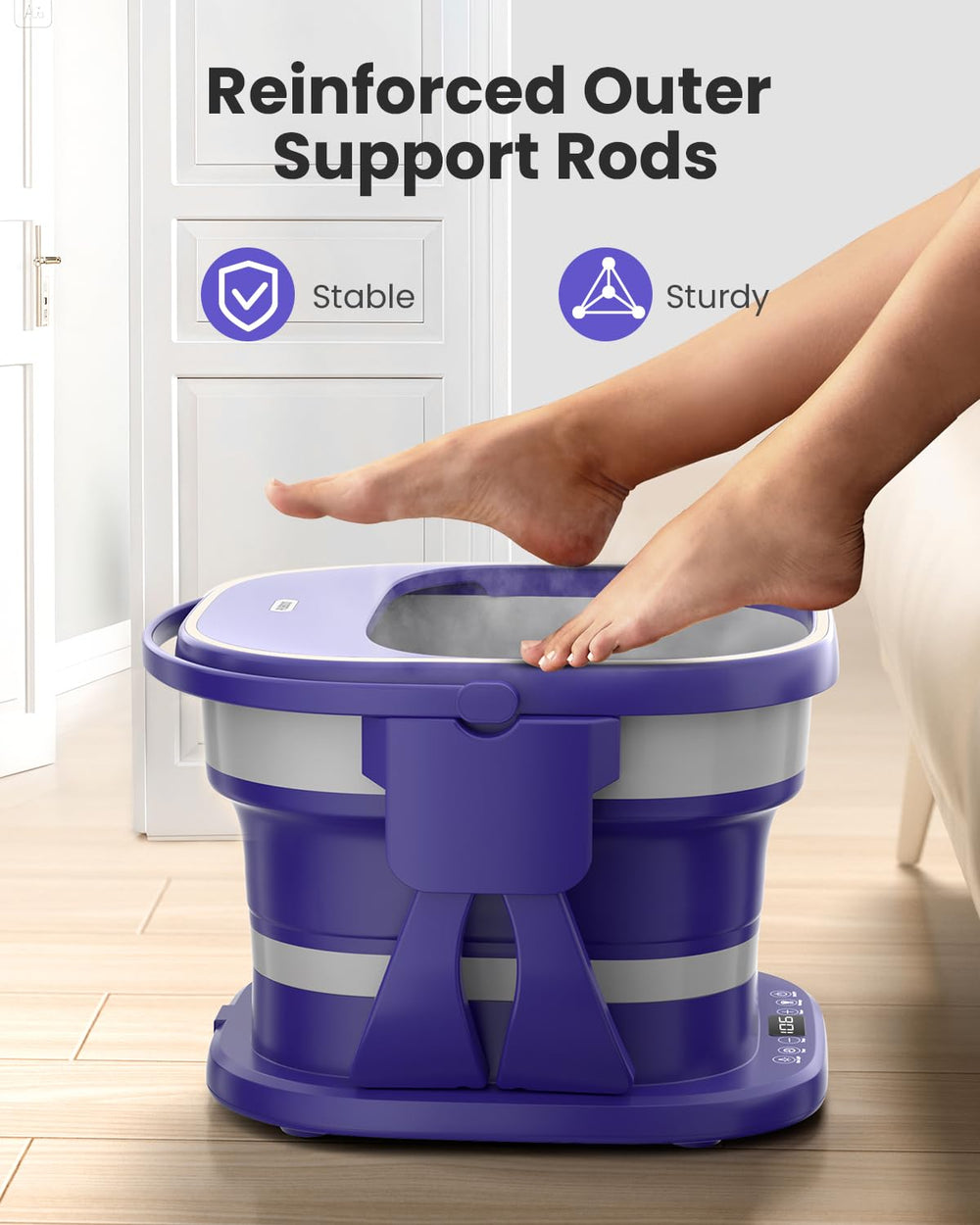 Puboo foot spa fits feet up to size 11 with a roomy interior design.