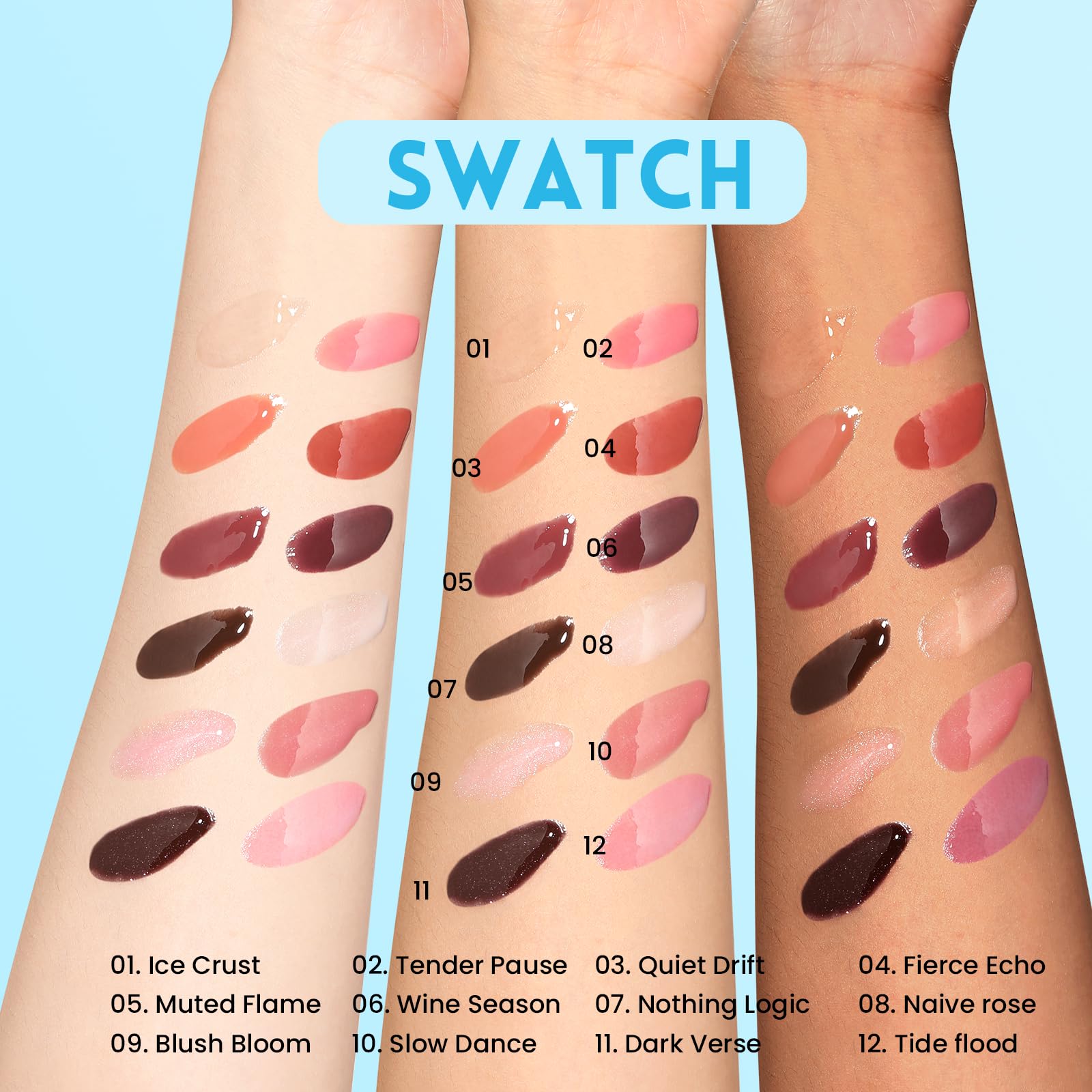 Pudaier 12-shade palette swatches illustrate versatile mood options.