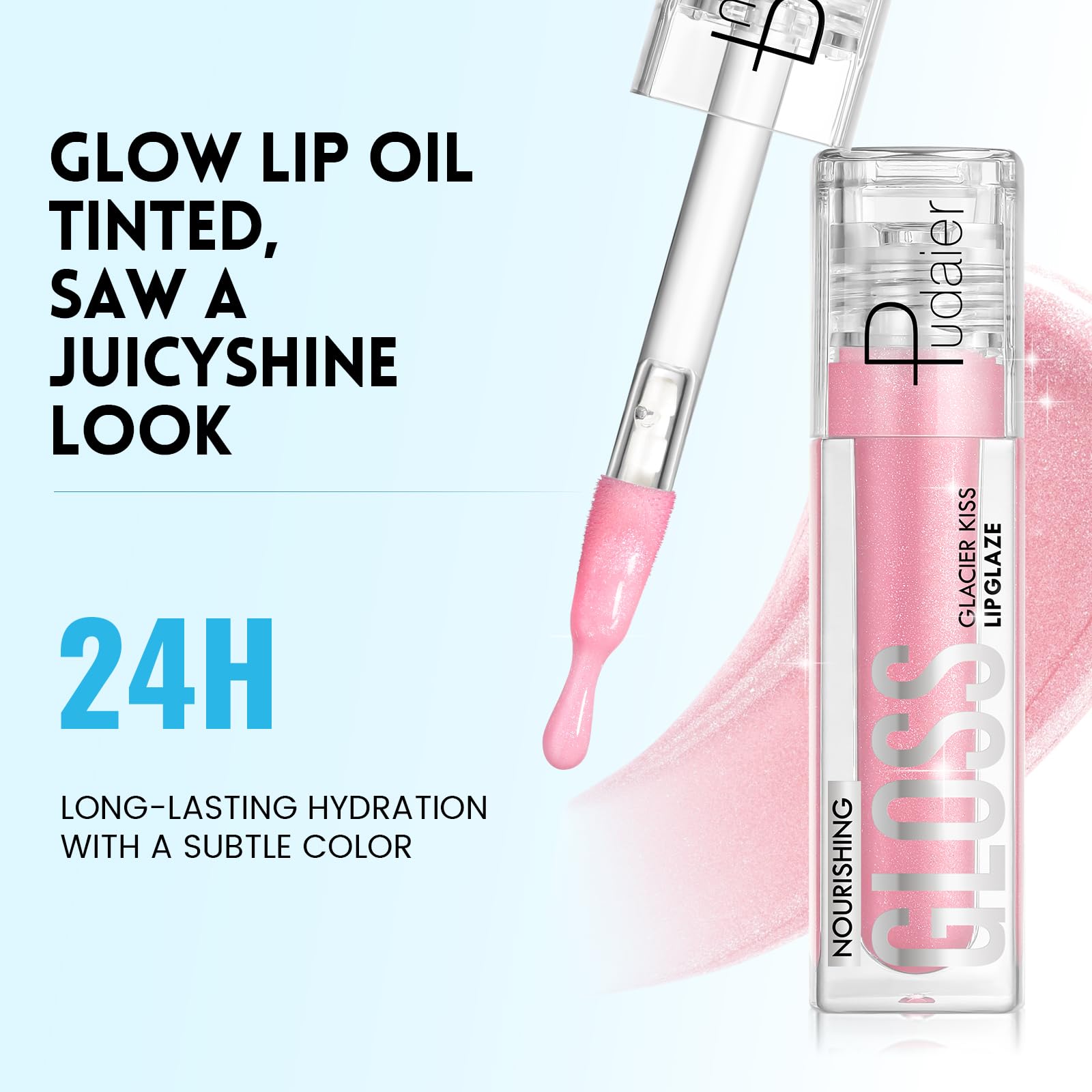 Pudaier lightweight lip gloss oil shown during wear demonstrates comfortable, breathable shine.