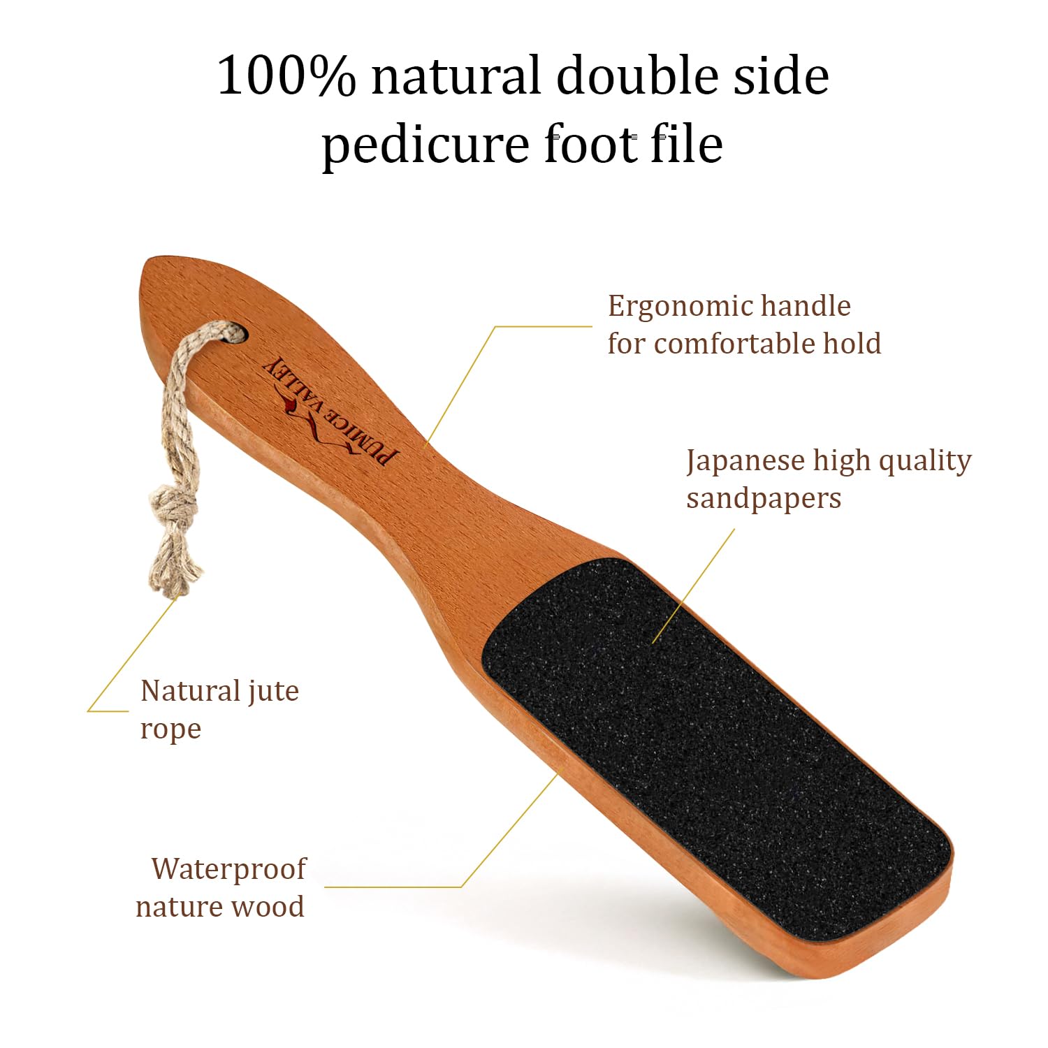 Pumice Valley double-sided foot scrubber with coarse and fine grit for skin texture improvement.